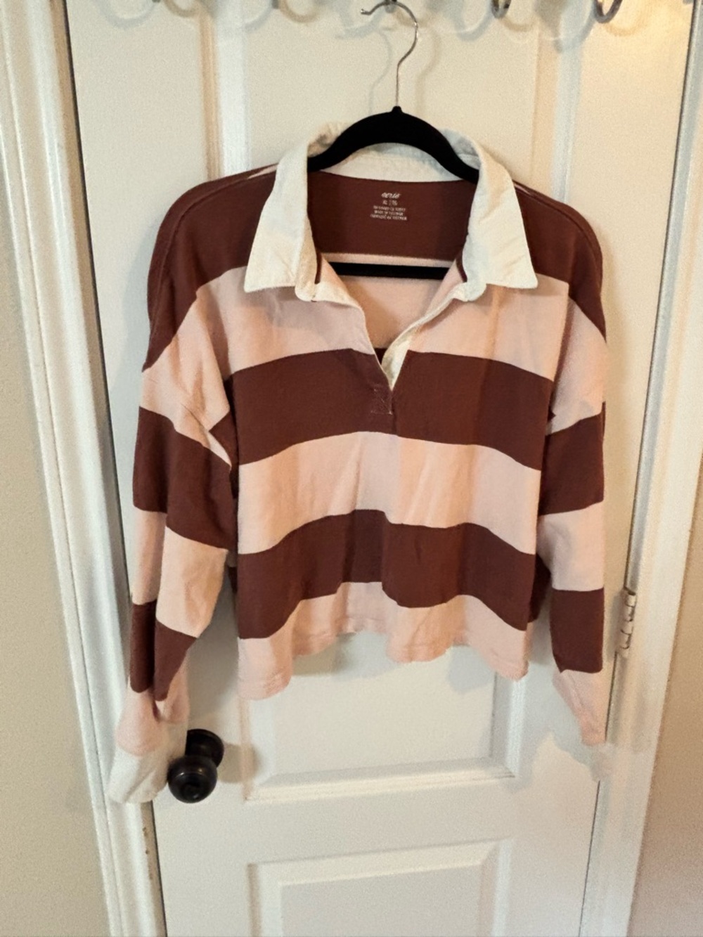 aerie Striped Rugby Polo in Dusty Pink and Brown 100% Cotton Preppy Oversized XL